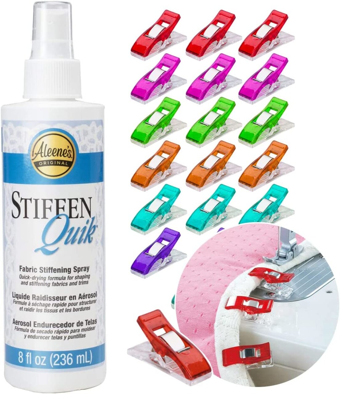 Stiffen Quick Fabric Stiffener 8oz, Pixiss 25 Sewing Fabric Clips